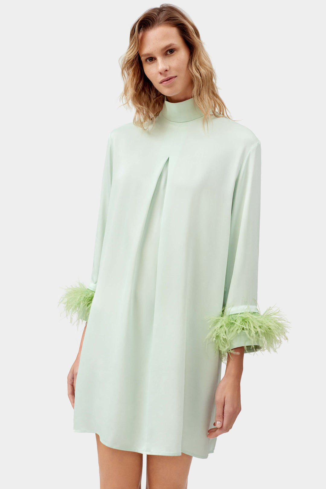 Party Shirt Dress with Detachable Feathers in Mint