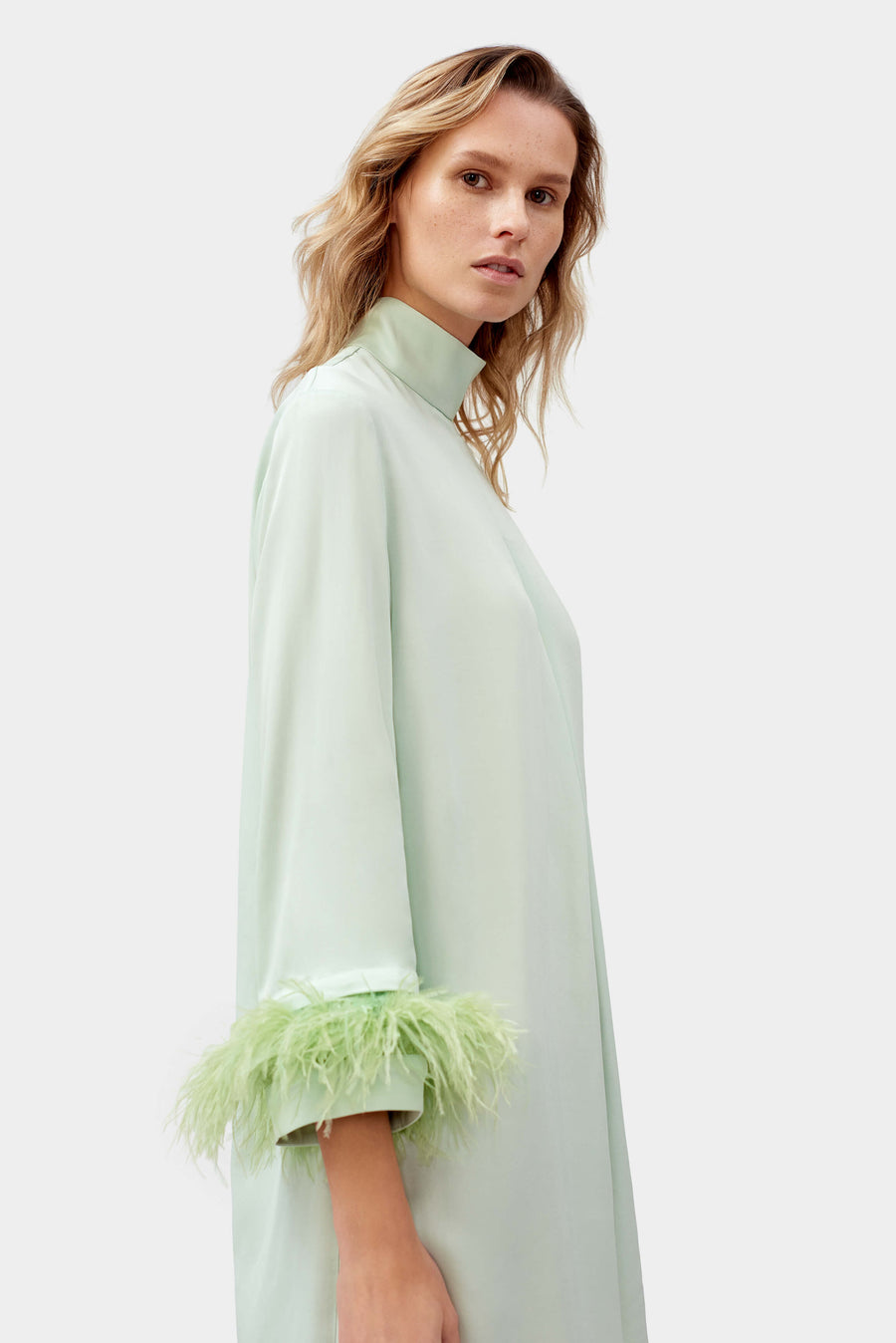 Party Shirt Dress with Detachable Feathers in Mint