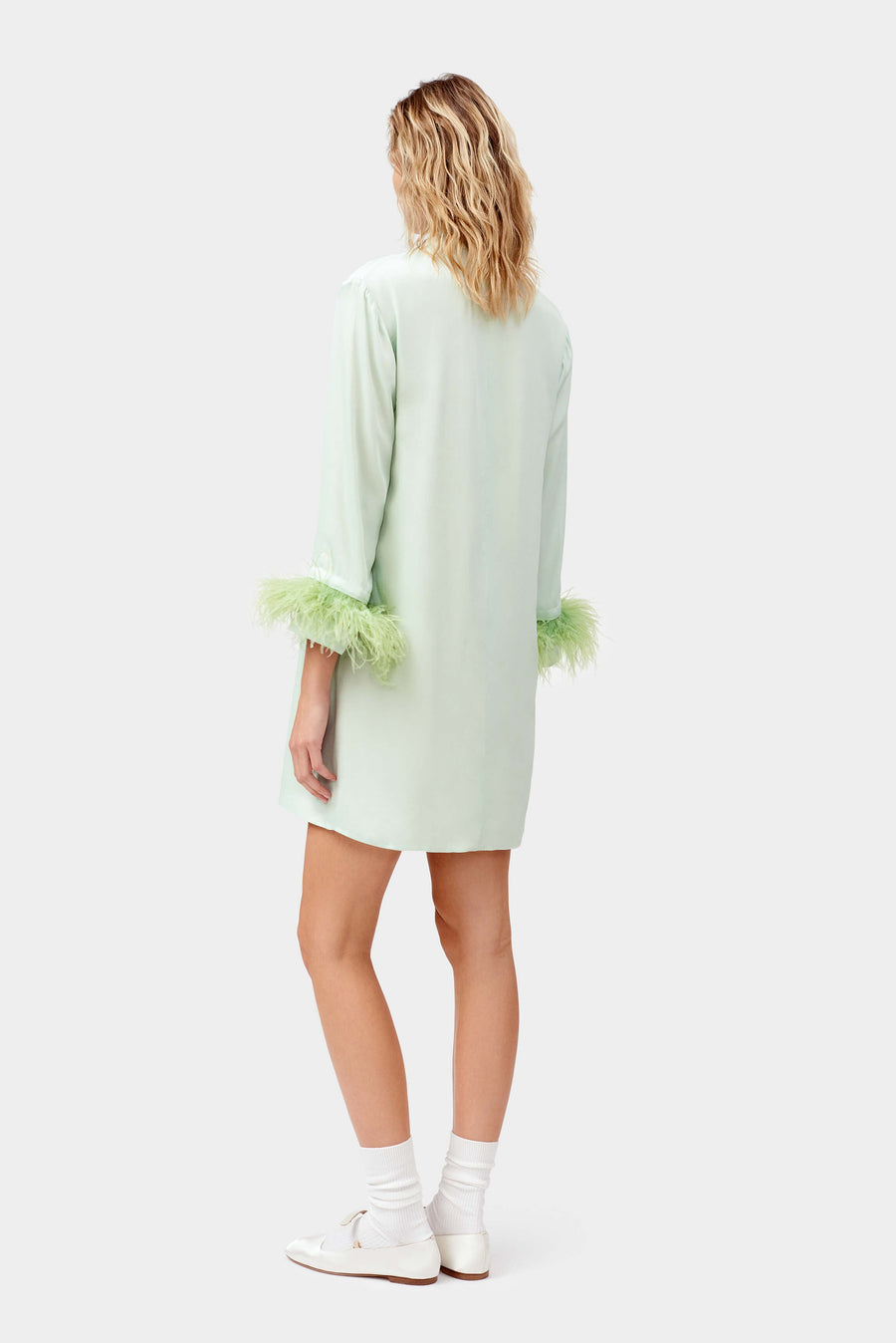 Party Shirt Dress with Detachable Feathers in Mint