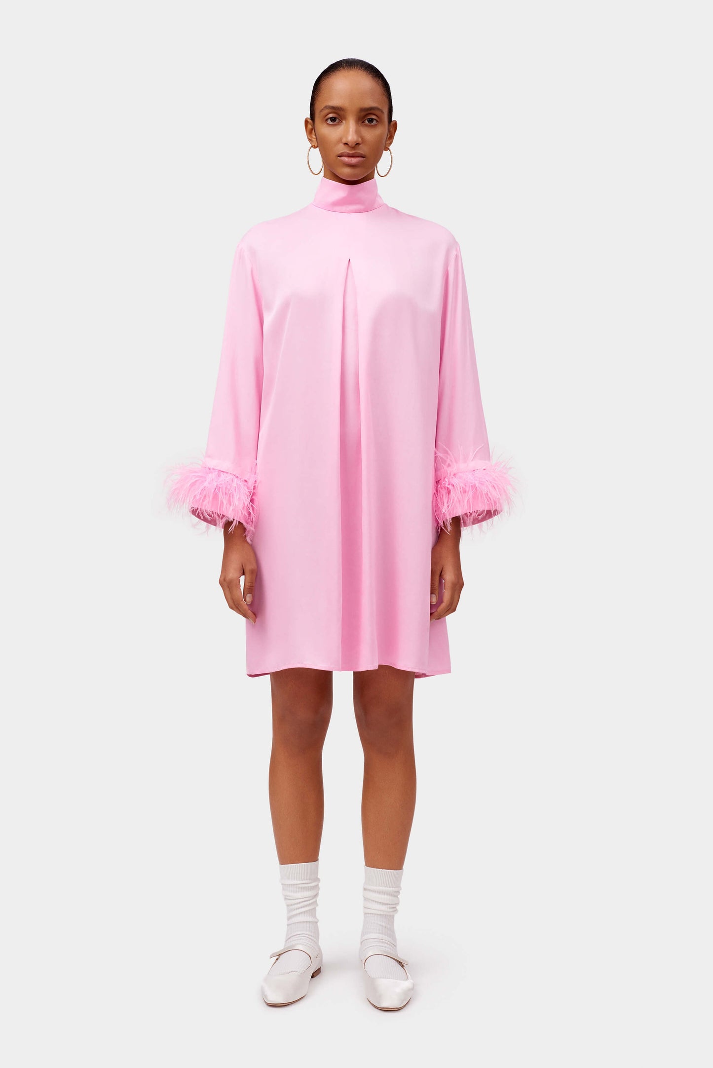 Party Shirt Dress with Detachable Feathers in Pink