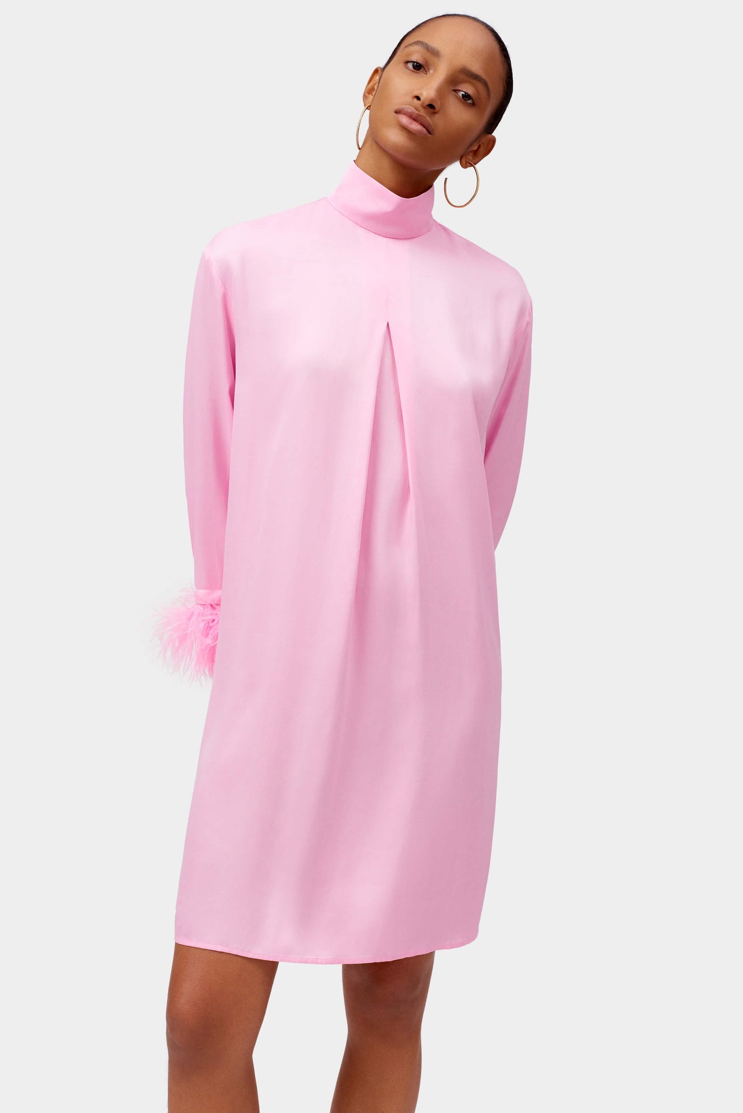 Party Shirt Dress with Detachable Feathers in Pink