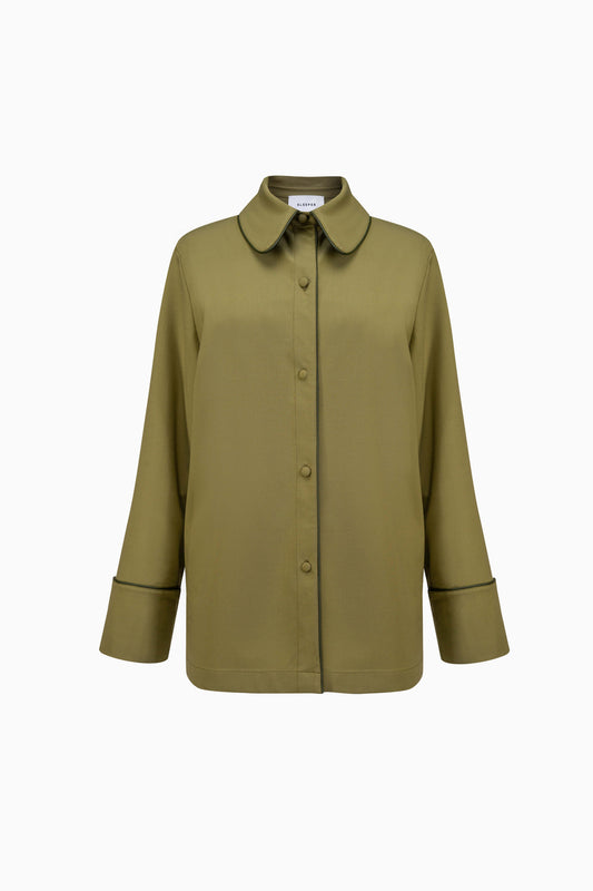 Off the Duty Shirt with Piping in Green