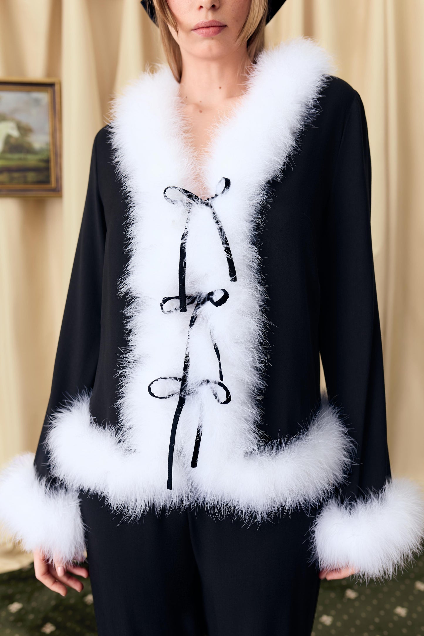 Venus in Love Blouse with Feathers in Black