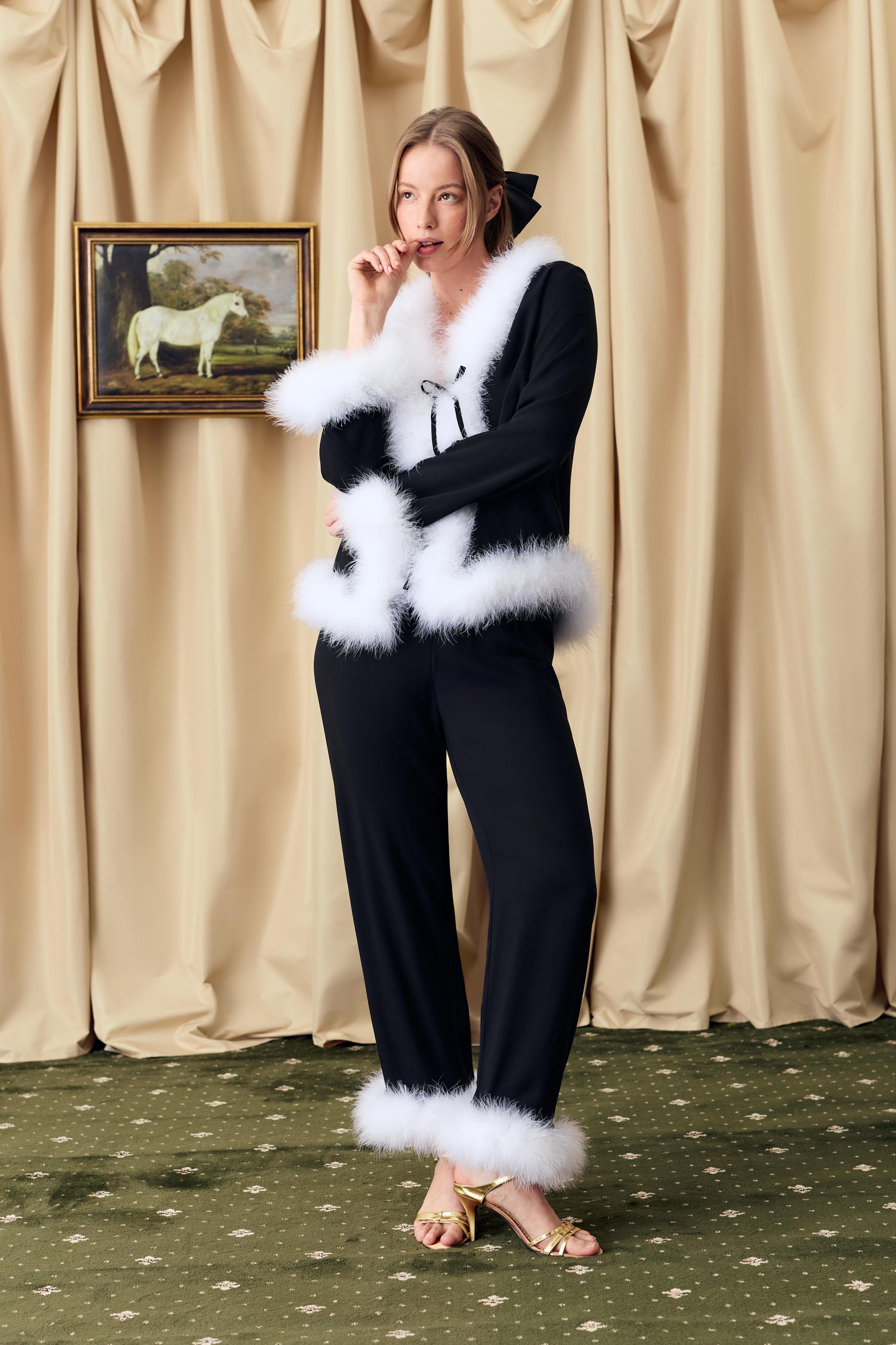 Venus in Love Blouse with Feathers in Black