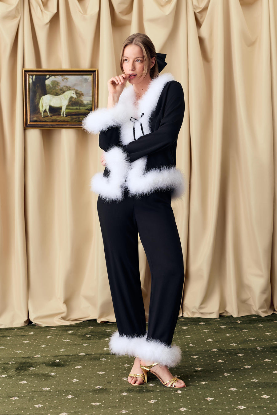 Venus in Love Blouse with Feathers in Black