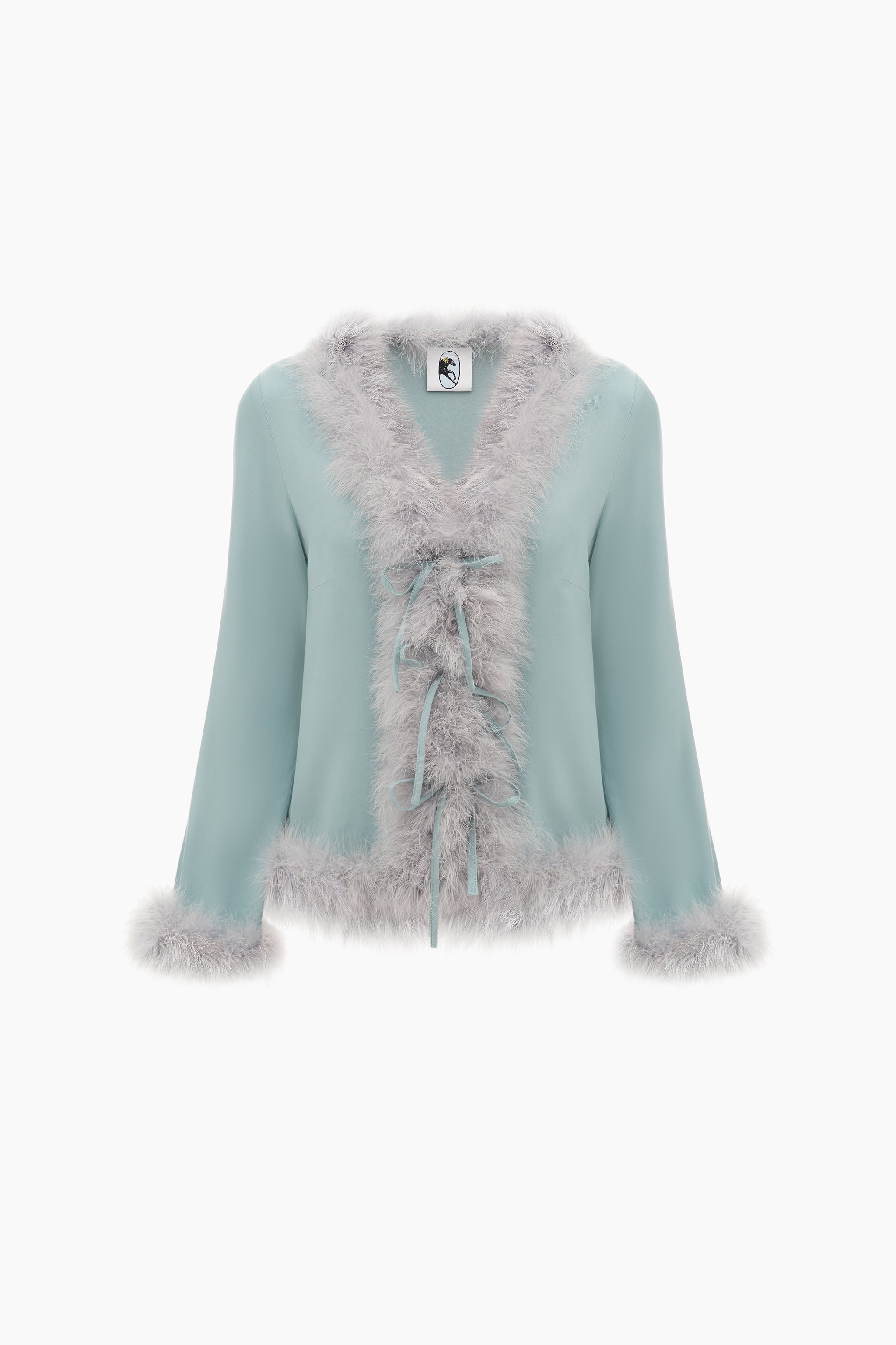 Venus in Love Blouse with Feathers in Dove Blue