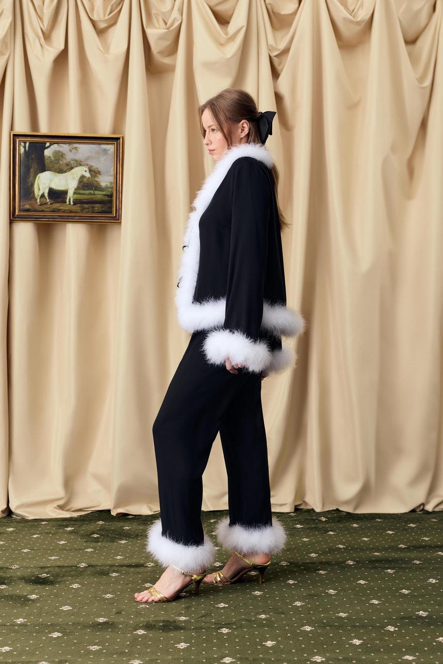 Venus in Love Pants with Detachable Feathers in Black