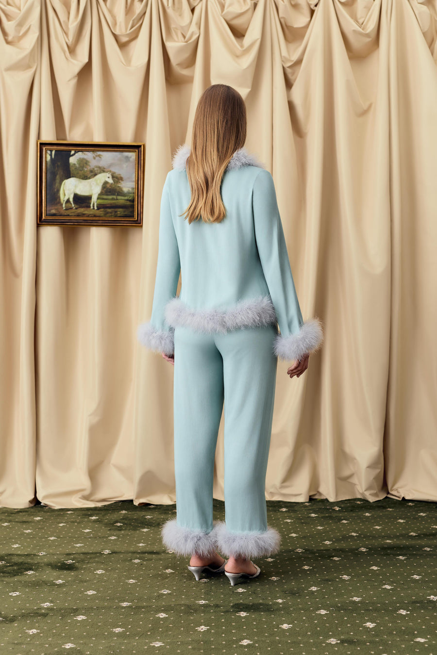 Venus in Love Pants with Detachable Feathers in Dove Blue