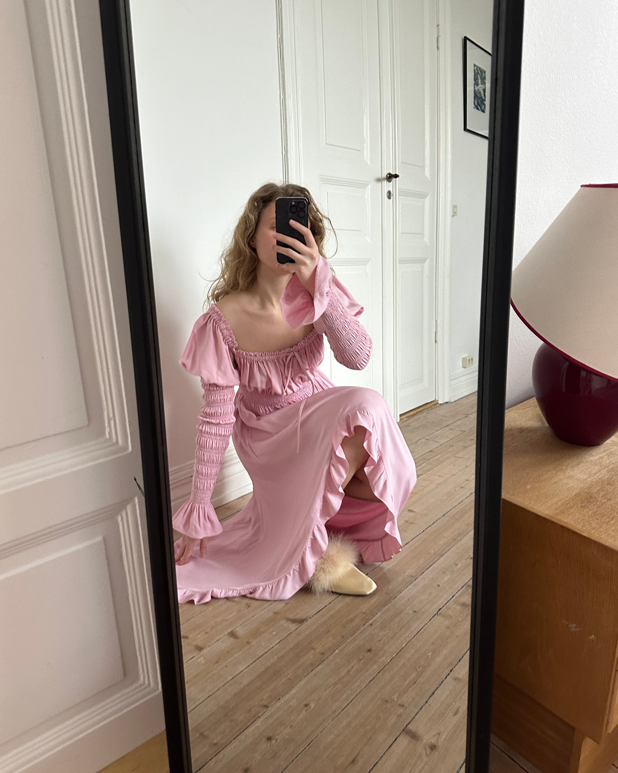 Juliette Shirred Asymmetric Dress in Pink